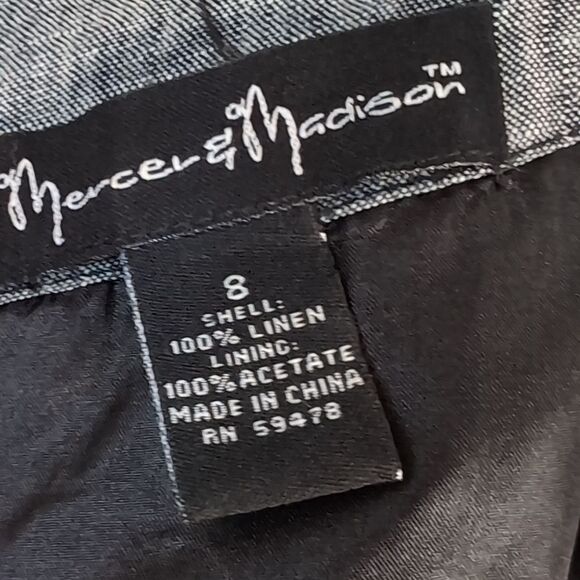 Mercer & Madison Blue Marled 💯 Linen Sheath Dress Size Medium Us 8 - Picture 6 of 7